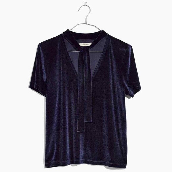 Madewell Velvet Neck-Tie Top in Blue - Size S - Picture 1 of 5